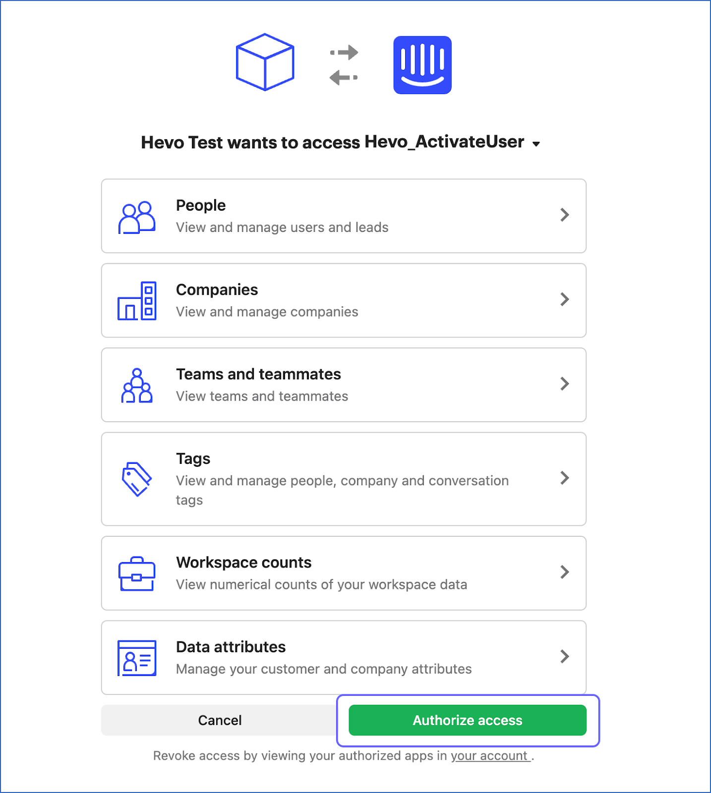 BigQuery to Intercom - Authorize Hevo